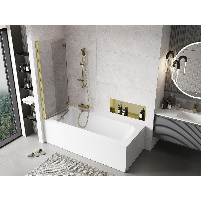 Mexen Mist badwand 2-delig links 120 x 150 cm, transparant, geborsteld goud - 8A9-120-002-55-00-L