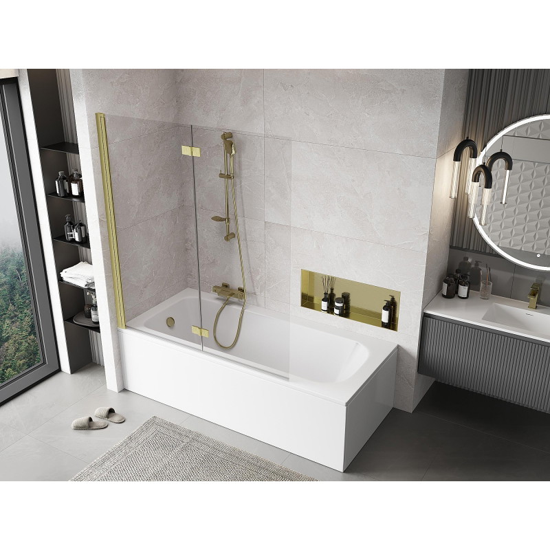 Mexen Mist 2-wing left shower screen 140 x 150 cm, transparent, brushed gold - 8A9-140-002-55-00-L