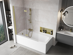 Mexen Mist badwand 2-delig links 140 x 150 cm, transparant, goud geborsteld - 8A9-140-002-55-00-L