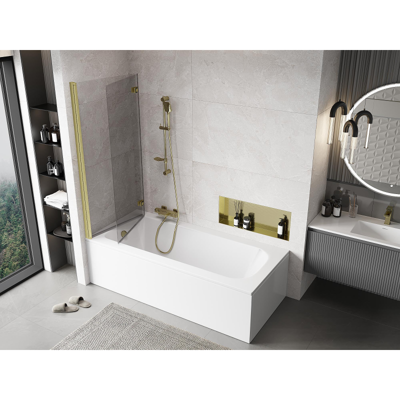 Mexen Mist mampara de ducha 2 alas izquierda 140 x 150 cm, transparente, oro cepillado - 8A9-140-002-55-00-L