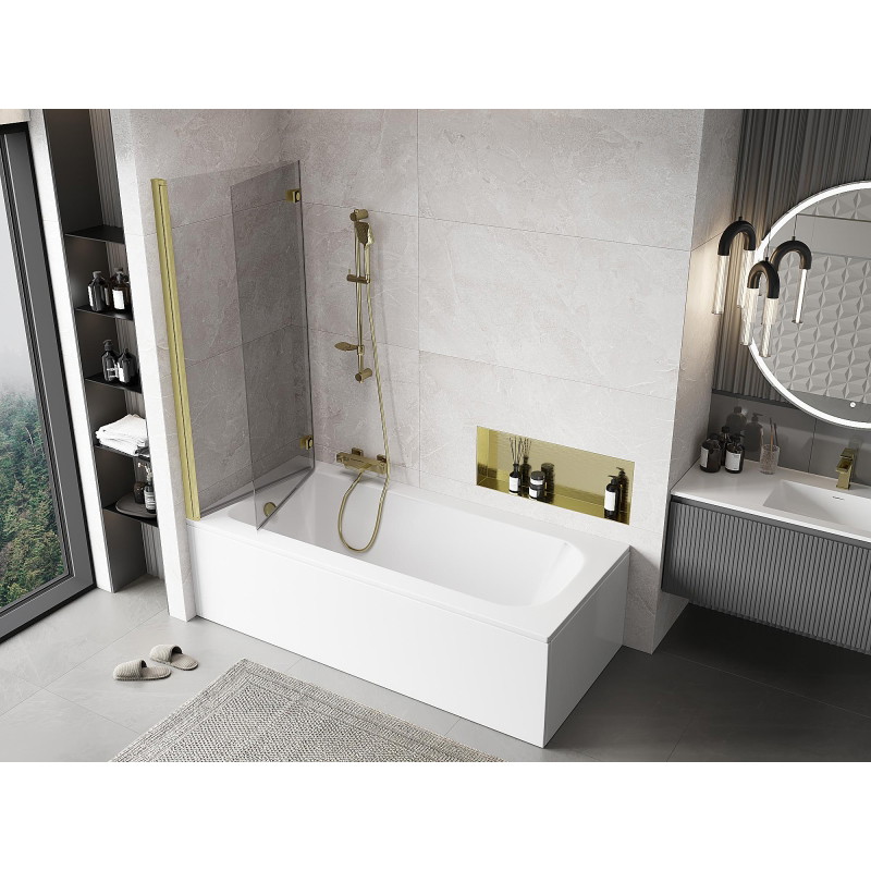 Mexen Mist paravan za kadu s 2 krila lijevi 140 x 150 cm, proziran, zlatni mat - 8A9-140-002-55-00-L
