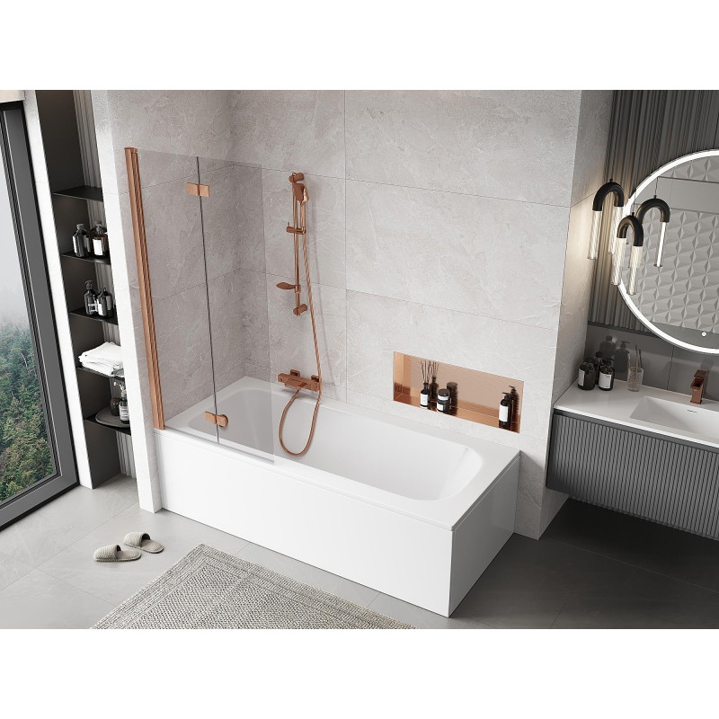 Mexen Mist 2-Panel Shower Screen Left 80 x 150 cm, Transparent, Brushed Copper - 8A9-080-002-65-00-L