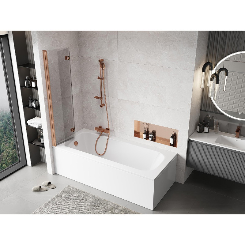 Mexen Mist 2-Panel Shower Screen Left 80 x 150 cm, Transparent, Brushed Copper - 8A9-080-002-65-00-L