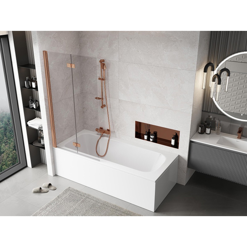 Mexen Mist 2-wing left shower screen 90 x 150 cm, transparent, brushed copper - 8A9-090-002-65-00-L