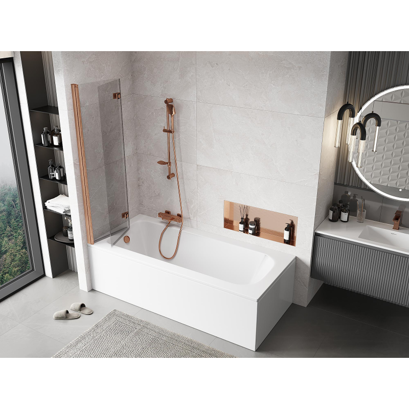 Mexen Mist δίφυλλη αριστερή μπανιέρα 90 x 150 cm, διαφανής, βουρτσισμένος