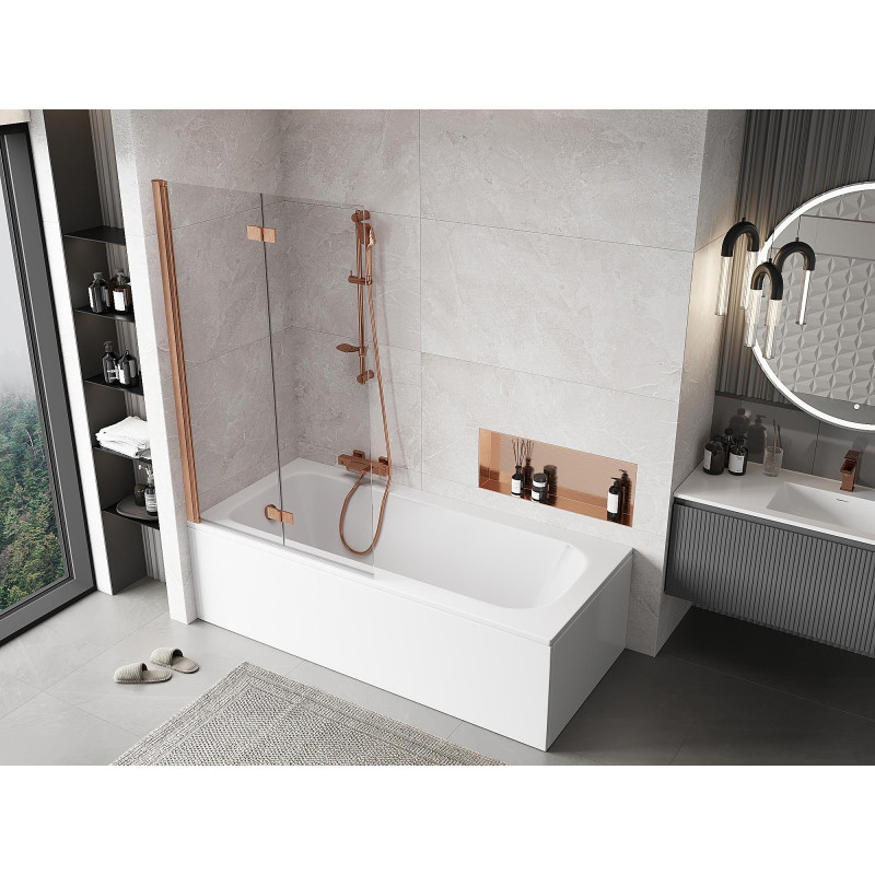 Mexen Mist shower screen 2-wing left 100 x 150 cm, transparent, brushed copper - 8A9-100-002-65-00-L