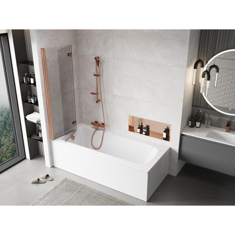 Mexen Mist shower screen 2-wing left 100 x 150 cm, transparent, brushed copper - 8A9-100-002-65-00-L
