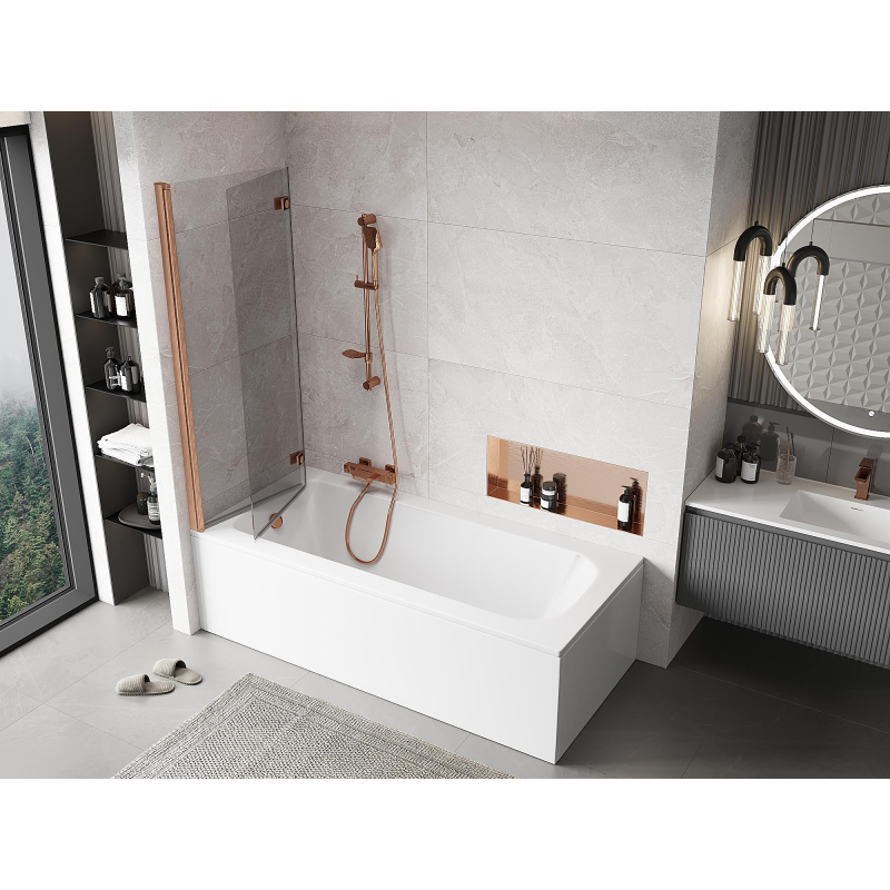 Mexen Mist paravento doccia a 2 ante sinistro 120 x 150 cm, trasparente, rame spazzolato - 8A9-120-002-65-00-L