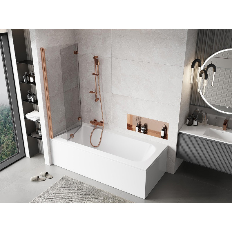 Mexen Mist 2-panel left shower screen 130 x 150 cm, transparent, brushed copper - 8A9-130-002-65-00-L