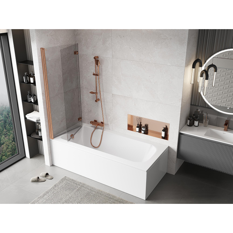 Mexen Mist paroi de douche à 2 volets gauche 130 x 150 cm, transparent, cuivre brossé - 8A9-130-002-65-00-L