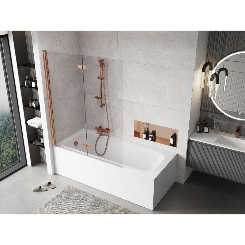Mexen Mist 2-panel left shower screen 130 x 150 cm, transparent, brushed copper - 8A9-130-002-65-00-L