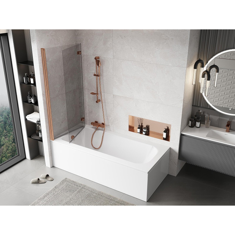 Mexen Mist 2-wing left shower screen 140 x 150 cm, transparent, brushed copper - 8A9-140-002-65-00-L