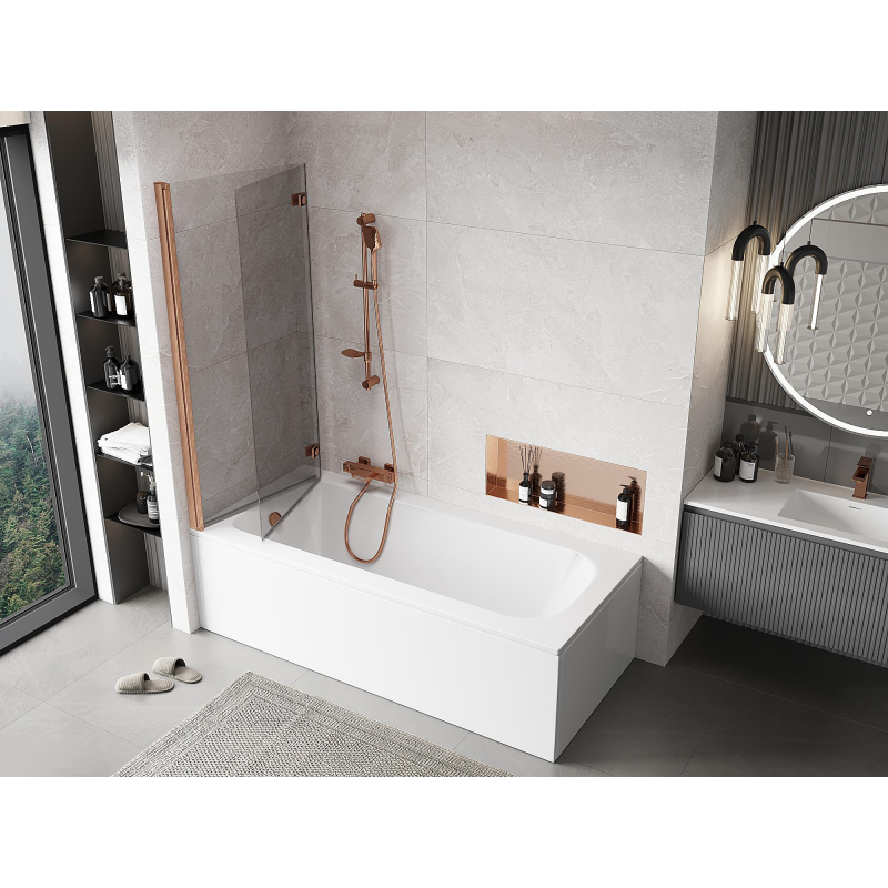 Mexen Mist paratia per il bagno 2-ante sinistra 140 x 150 cm, trasparente, rame spazzolato - 8A9-140-002-65-00-L