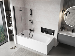 Mexen Mist paravento per vasca da bagno 2 ante sinistro 80 x 150 cm, trasparente, nero - 8A9-080-002-70-00-L