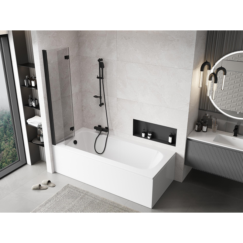 Mexen Mist paravento per vasca da bagno 2 ante sinistro 80 x 150 cm, trasparente, nero - 8A9-080-002-70-00-L