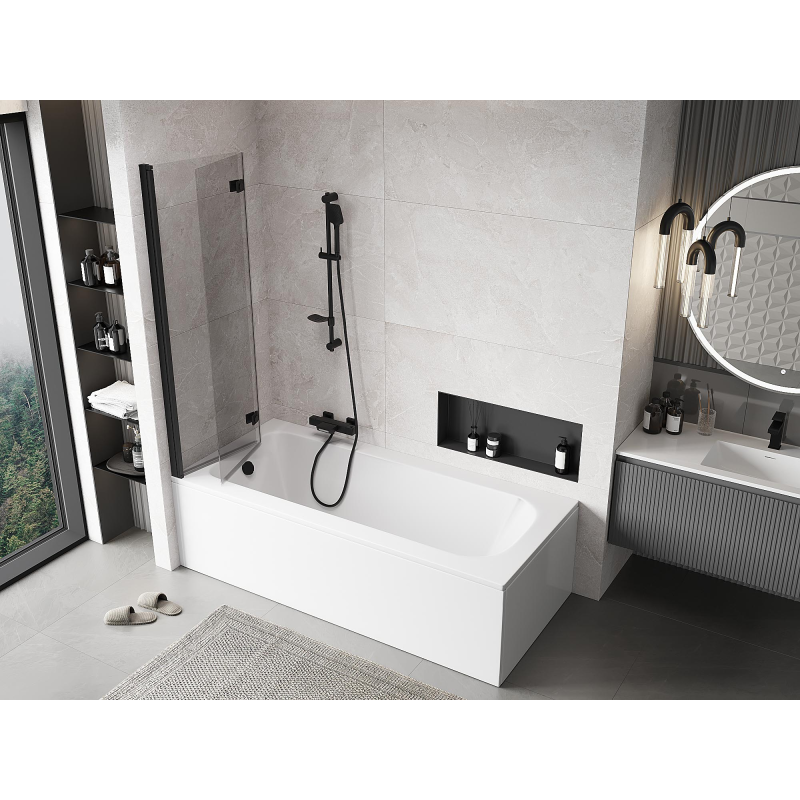 Mexen Mist παραβάν μπανιέρας 2-πτερυγίων αριστερό 100 x 150 cm, διάφανο, μαύρο