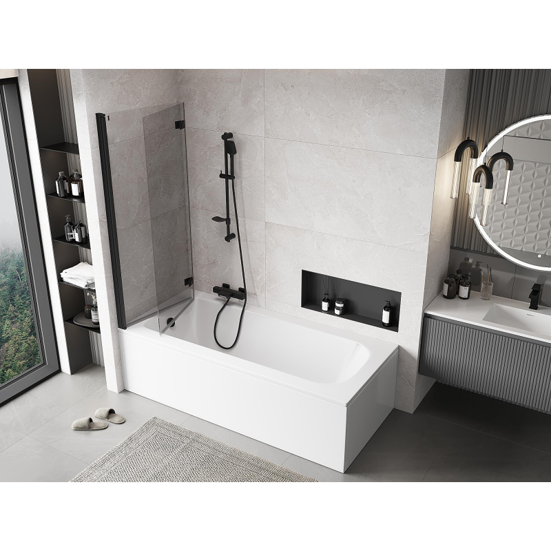 Mexen Mist paravento da bagno 2-ante sinistro 130 x 150 cm, trasparente, nero - 8A9-130-002-70-00-L