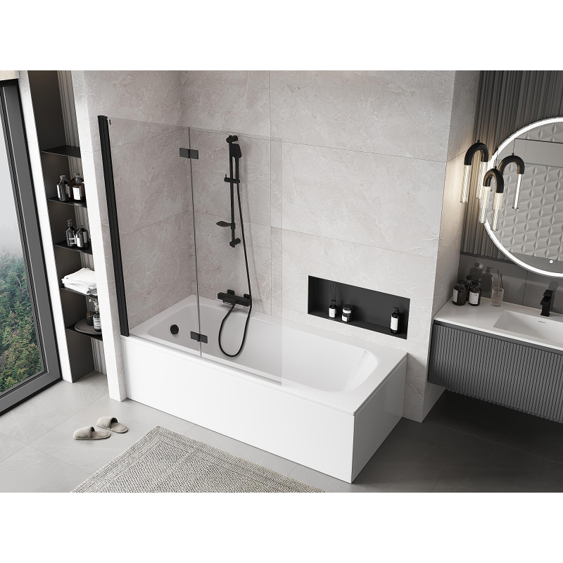 Mexen Mist paroi de douche à 2 panneaux gauche 130 x 150 cm, transparent, noir - 8A9-130-002-70-00-L