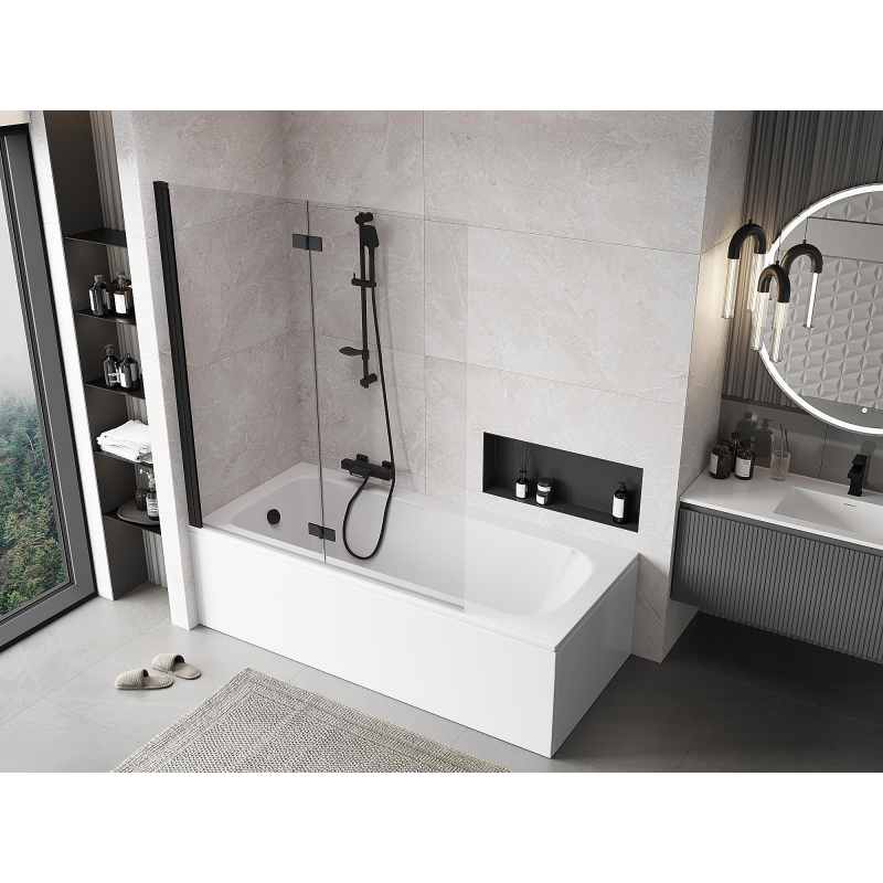 Mexen Mist 2-krilna tuš stena levo 140 x 150 cm, prozorna, črna - 8A9-140-002-70-00-L