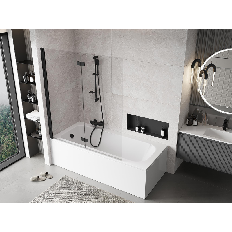 Mexen Mist douchescherm 2-delig links 140 x 150 cm, transparant, zwart - 8A9-140-002-70-00-L