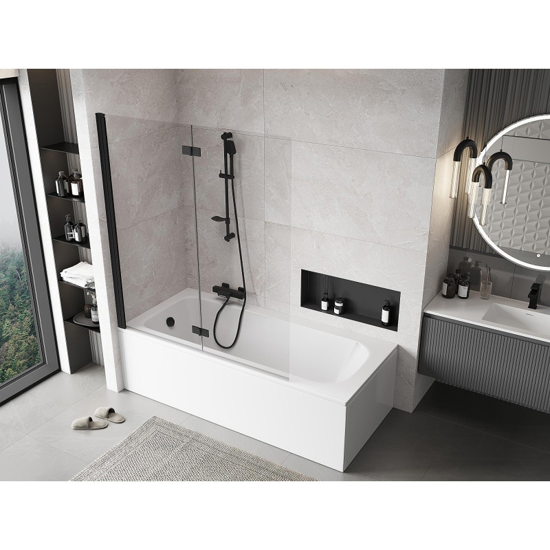 Mexen Mist paravan za kadu s 2 krila lijevi 140 x 150 cm, proziran, crni - 8A9-140-002-70-00-L