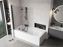 Mexen Mist paravan za kadu s 2 krila lijevi 140 x 150 cm, proziran, crni - 8A9-140-002-70-00-L