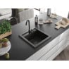 Mexen Vito fregadero de granito de 1 cubeta con grifo de cocina Telma, negro/dorado metálico - 6503-75-670200-70-B