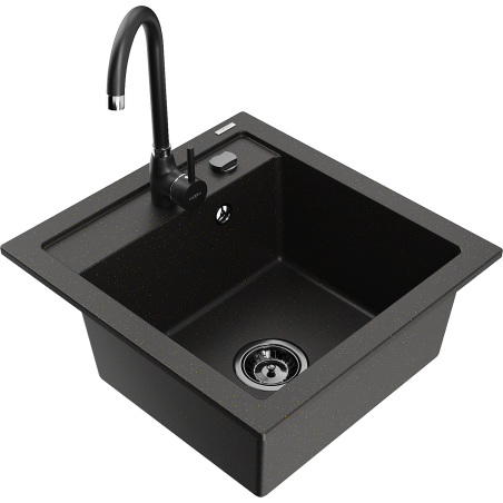Mexen Vito fregadero de granito de 1 cubeta con grifo de cocina Telma, negro/dorado metálico - 6503-75-670200-70-B