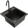 Mexen Vito fregadero de granito de 1 cubeta con grifo de cocina Telma, negro/dorado metálico - 6503-75-670200-70-B