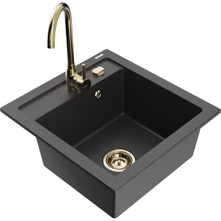 Mexen Vito 1-bowl granite sink with Telma kitchen faucet, speckled black - 6503-76-670200-50