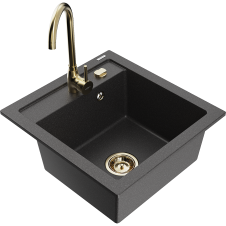 Mexen Vito fregadero de granito de 1 cubeta con grifo de cocina Telma, negro moteado - 6503-76-670200-50