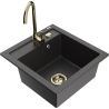 Mexen Vito fregadero de granito de 1 cámara con grifo de cocina Telma, negro moteado - 6503-76-670200-50