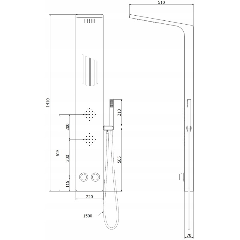 Mexen Navas panel prysznicowy, czarny - 7627-02-70