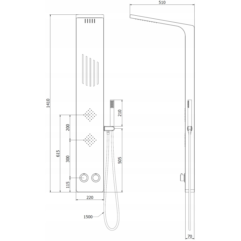 Mexen Navas panneau de douche, noir - 7627-02-70