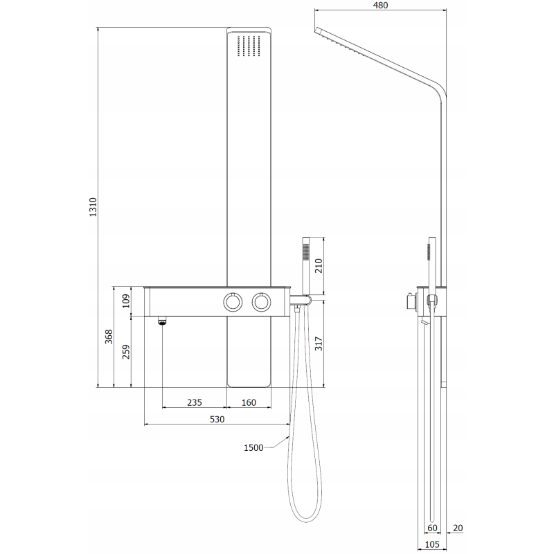 Mexen Sund Duschpaneel, schwarz - 7620-02-70