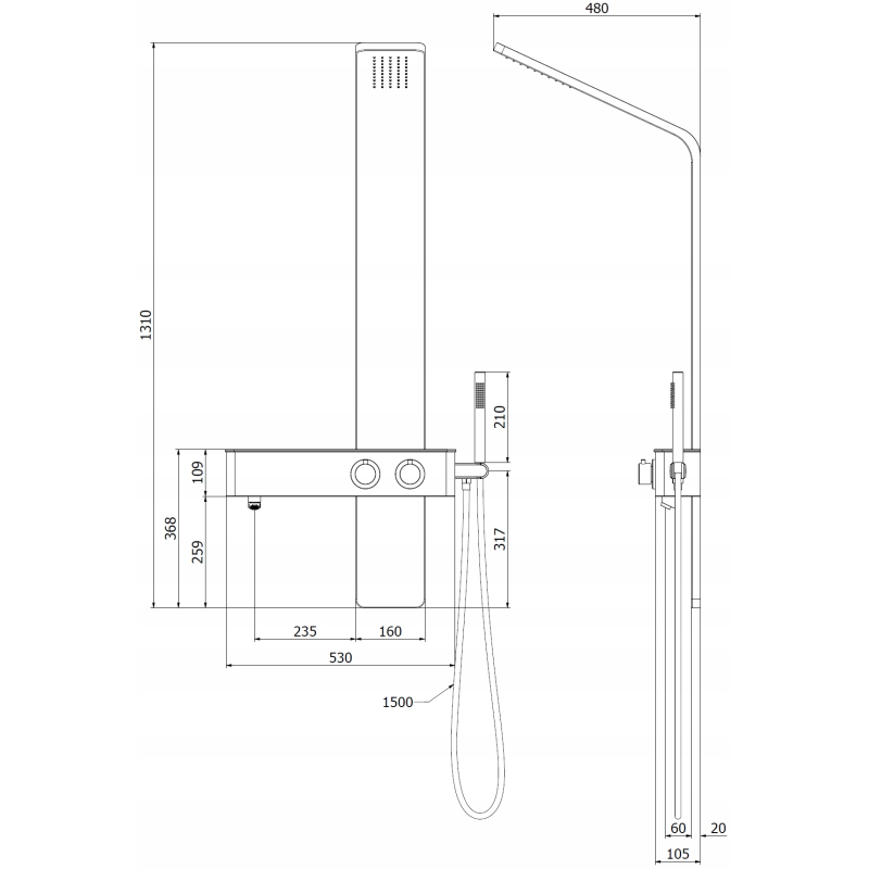 Mexen Sund painel de duche, preto - 7620-02-70