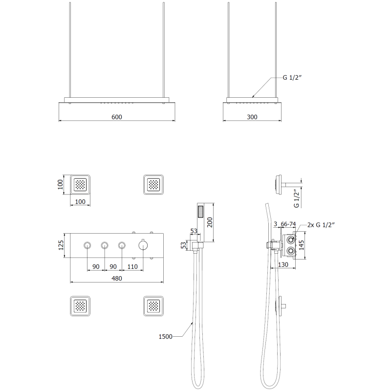 Mexen Soler ensemble de douche encastré, chromé - 7601-04-00