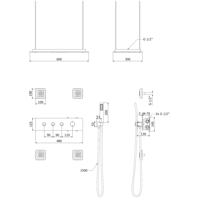 Mexen Soler black concealed shower set - 7601-04-70