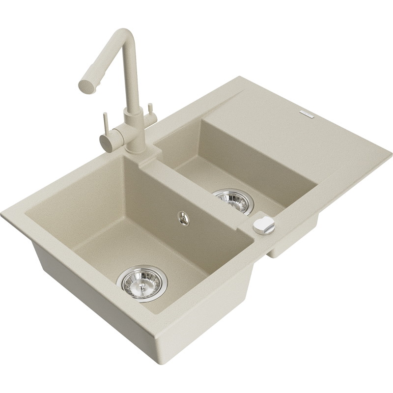 Mexen Gaspar granitenspoelbak 1,5-komor met afdruipvlak en keukenkraan Duero, beige - 6507-69-671600-69