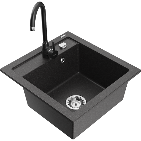 Mexen Vito granieten spoelbak 1-kamer met keukenmengkraan Telma, zwart gespikkeld - 6503-76-670200-70