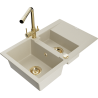 Mexen Gaspar fregadero de granito de 1,5 cubetas con escurridor y grifo de cocina Duero, beige - 6507-69-671600-50