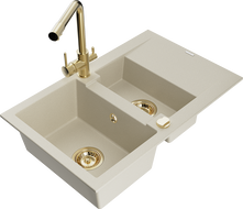 Mexen Gaspar graniidist 1,5-kausne kraanikauss koos äravoolu ja köögisegistiga Duero, beež - 6507-69-671600-50