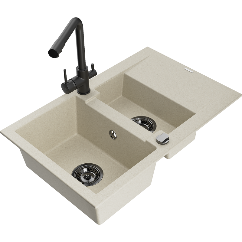 Mexen Gaspar granitdiskho med 1,5 ho och avrinningsyta och kökskran Duero, beige - 6507-69-671600-70