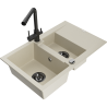 Mexen Gaspar granit gootsteen 1,5-komerig met afdruiprek en keukenkraan Duero, beige - 6507-69-671600-70