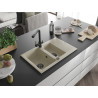 Mexen Gaspar fregadero de granito de 1,5 senos con escurridor y grifo de cocina Duero, beige - 6507-69-671600-70