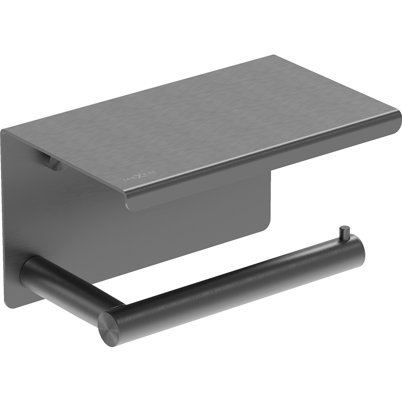 Mexen Loop tualetes papīra turētājs ar plauktu, birstēts gunmetāla pelēks - 70A71022-66