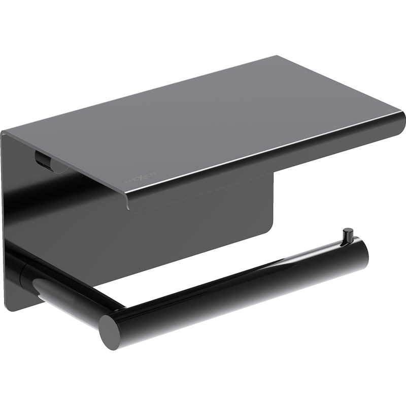 Mexen Loop tualetes papīra turētājs ar plauktu, melns hroms - 70A71022-73