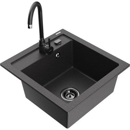 Mexen Vito Granitspüle, 1-Becken mit Küchenarmatur Telma, schwarz gesprenkelt - 6503-76-670200-70-B