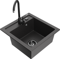 Mexen Vito fregadero de granito de 1 seno con grifo de cocina Telma, negro moteado - 6503-76-670200-70-B