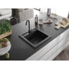 Mexen Vito single-bowl granite kitchen sink with Telma mixer tap, black - 6503-77-670200-70-B